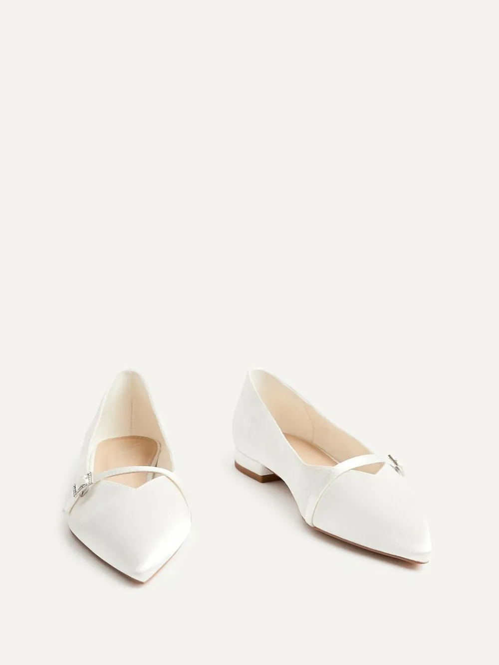 Linzi Cream Bridal Engaged Pointed Toe Ballet Flats With Buckle Detail^Women Flats