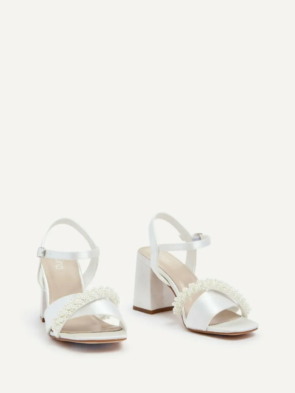 New Linzi Ivory Bridal Iris Block Heel With Pearl Embellished Toe Strap