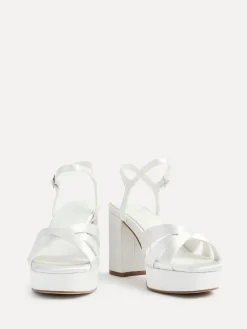 Online Linzi Ivory Bridal Keliah Platform Cross-Over Strap Block Heeled Sandals