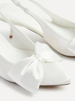 Linzi Ivory Bridal Merlot Satin Slingback Court Heels With Bow Detail