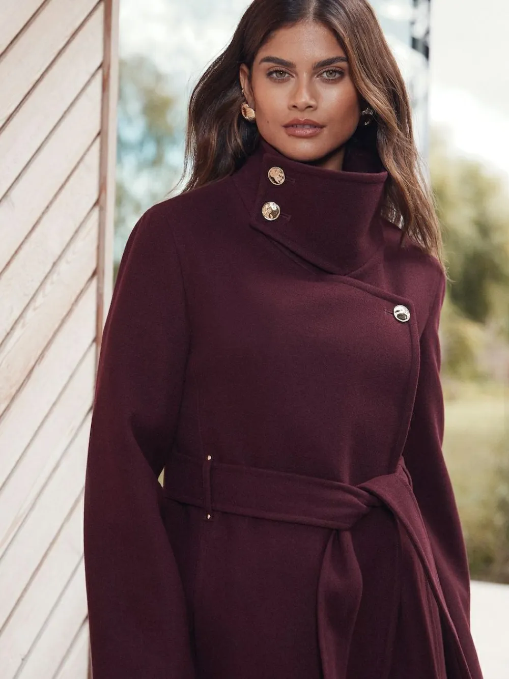 Lipsy Asymmetrical Funnel Neck Belted Coat^Women Coats & Jackets|Coats & Jackets