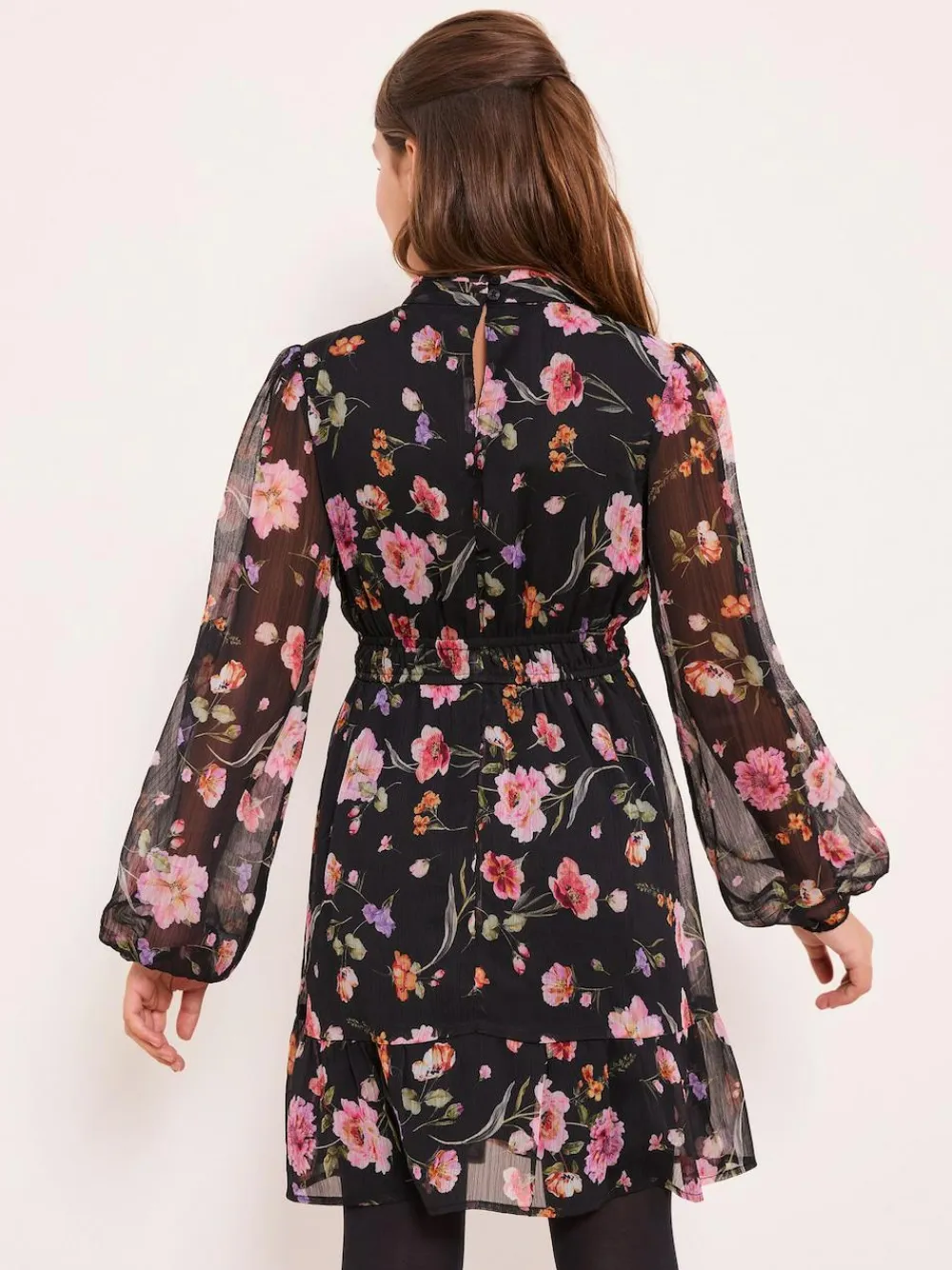 Lipsy Black Chiffon Floral Print Dress (5-16yrs)^ Dresses|Occasionwear