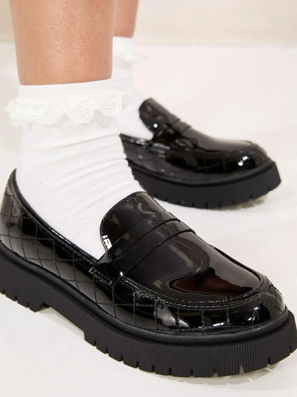 Clearance Lipsy Black Chunky Quilted Loafer School Shoes