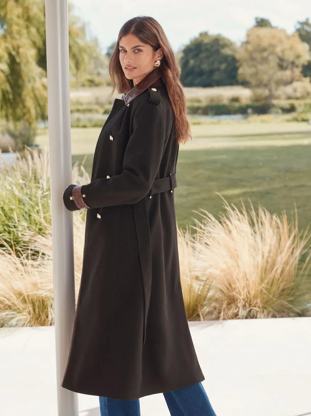 Lipsy Black Double Breasted Military Longline Coat^Women Coats & Jackets|Coats & Jackets