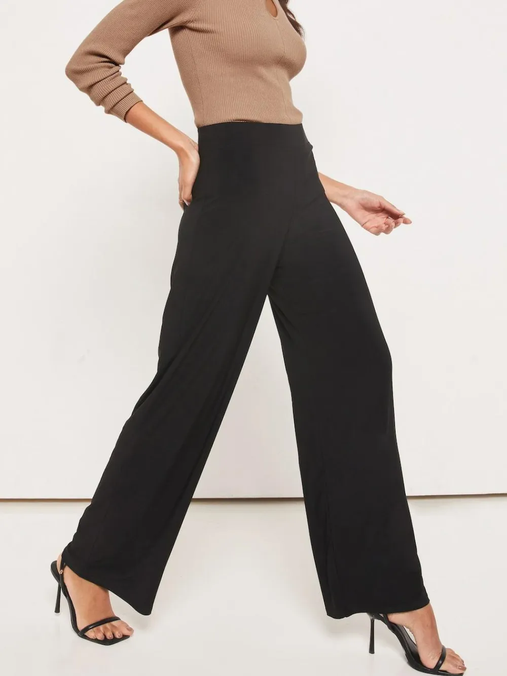New Lipsy Black High Waist Wide Leg Trousers