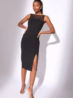 Lipsy Black Mesh Mix Sleeveless Bodycon Midi Dress^Women Occasion Dresses
