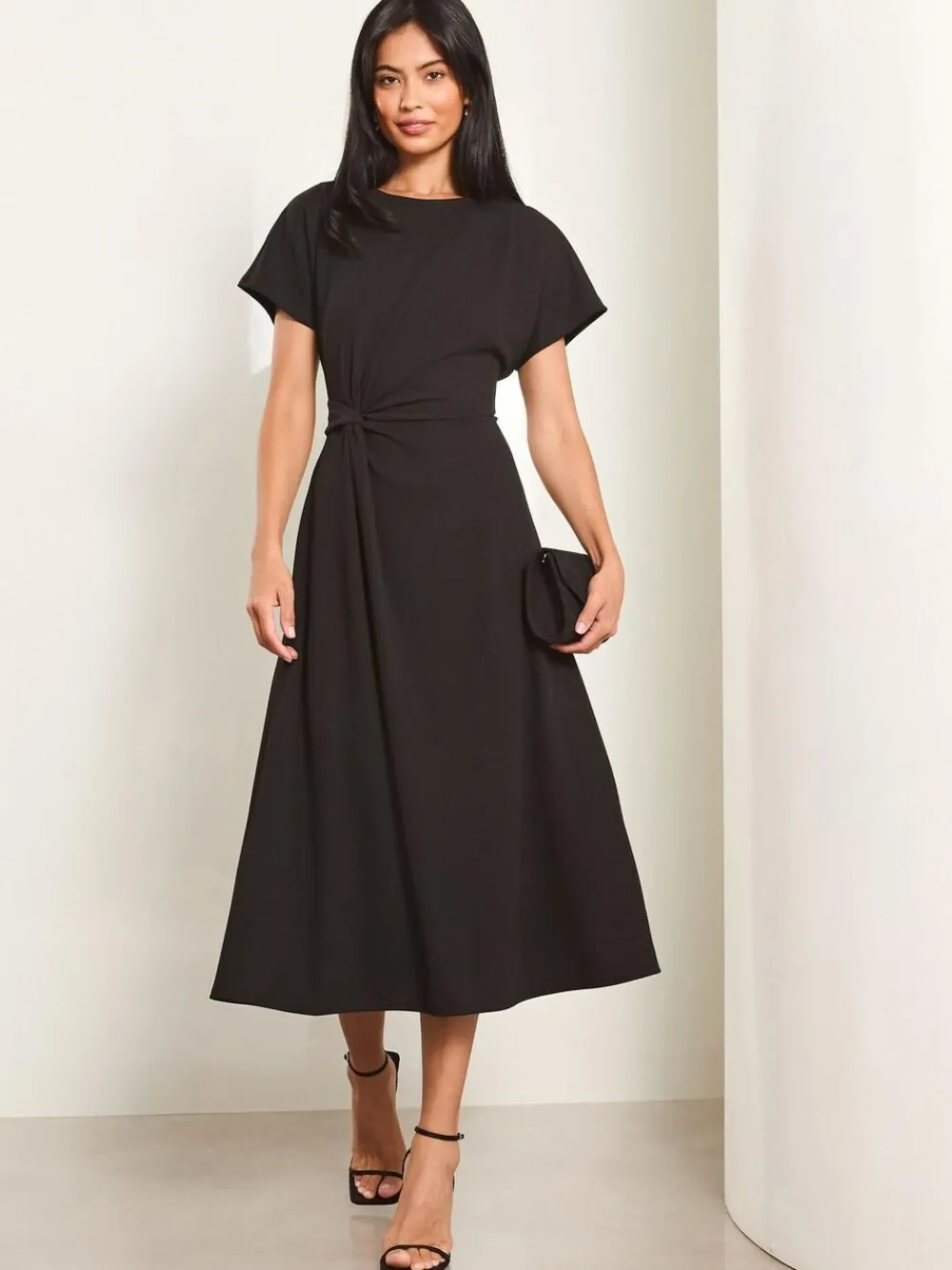Discount Lipsy Petite Knot Side Midi Dress Black