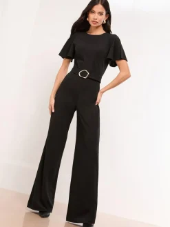 Hot Lipsy Petite Short Sleeve Hardware Jumpsuit Black