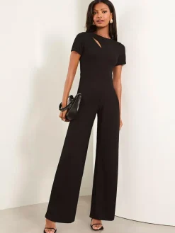 Lipsy Black Petite Short Sleeve Splice Jumpsuit^Women Occasionwear|Jumpsuits & Playsuits