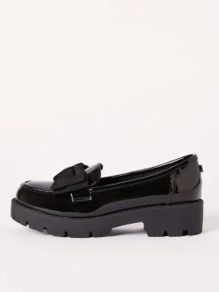 Lipsy Black Standard Fit (F) Patent Chunky Bow Slip On Loafer School Shoes^ Boots