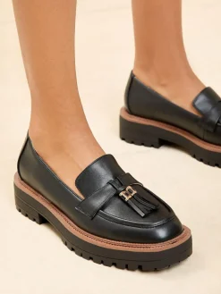 Online Lipsy Wide Fit Chunky Snaffle Trim Detail Faux Leather Loafers Black