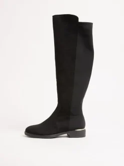 Hot Lipsy Wide Fit Faux Suede Elasticated Flat Knee High Casual Boots Black