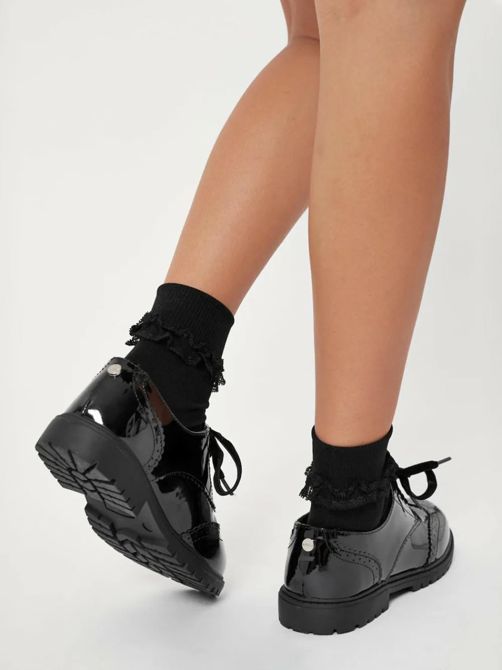Lipsy Black Wide Fit (G) Chunky Lace Up Brogue School Shoes
