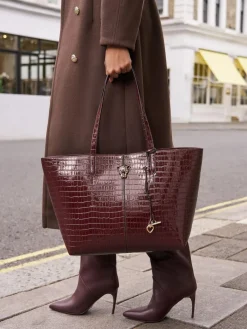 Hot Lipsy Croc Effect Shopper Tote Bag Burgundy Red