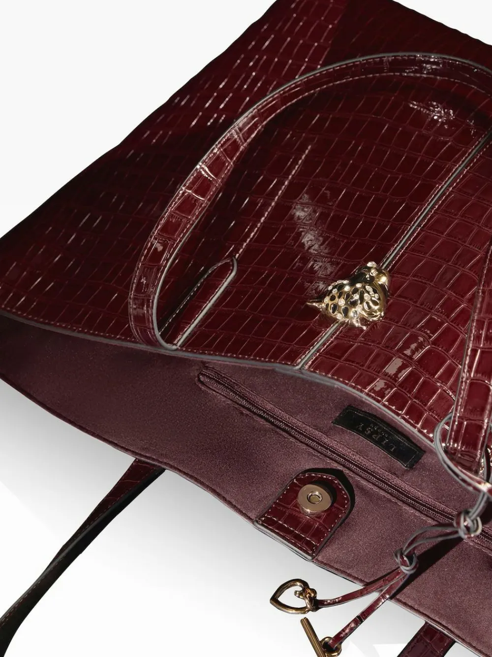Hot Lipsy Croc Effect Shopper Tote Bag Burgundy Red