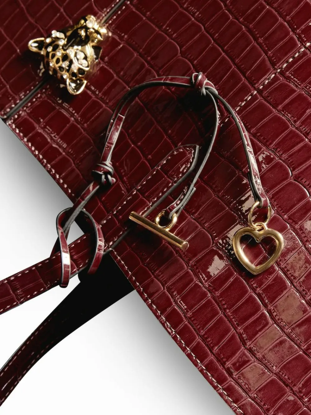 Hot Lipsy Croc Effect Shopper Tote Bag Burgundy Red