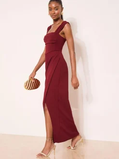 Lipsy Petite Square Neck Short Sleeve Ruched Maxi Dress^Women Dresses