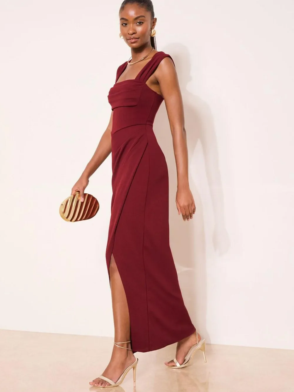 Lipsy Petite Square Neck Short Sleeve Ruched Maxi Dress^Women Dresses
