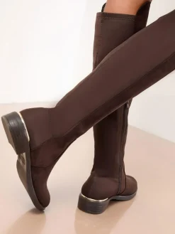 Lipsy Standard fit Faux Suede Elasticated Flat Knee High Casual Boots^Women Boots & Wellies|Boots