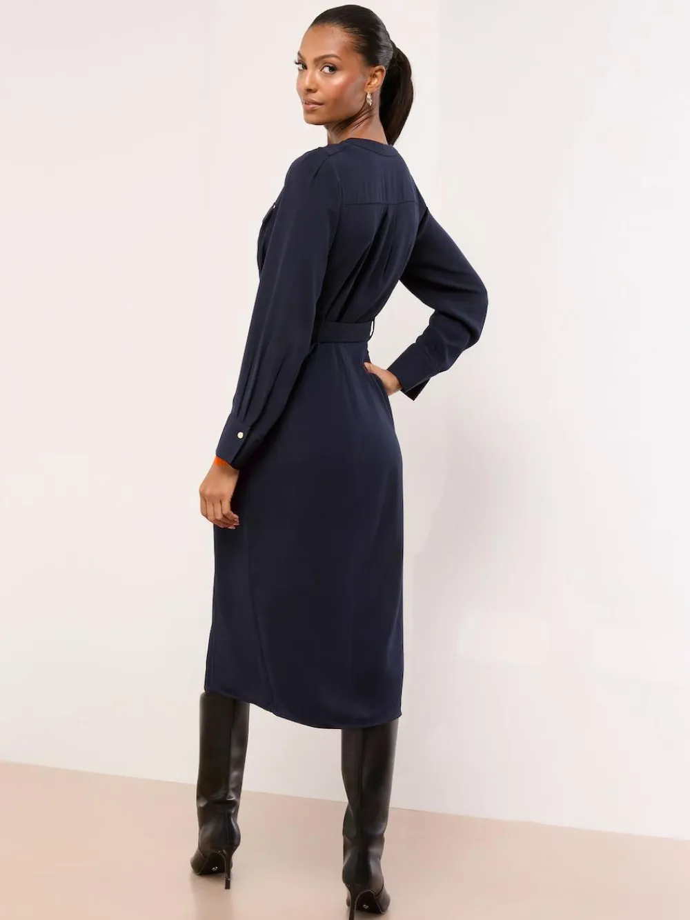 Lipsy Grandad Collar Belted Midi Button Through Shirt Dress^Women Dresses