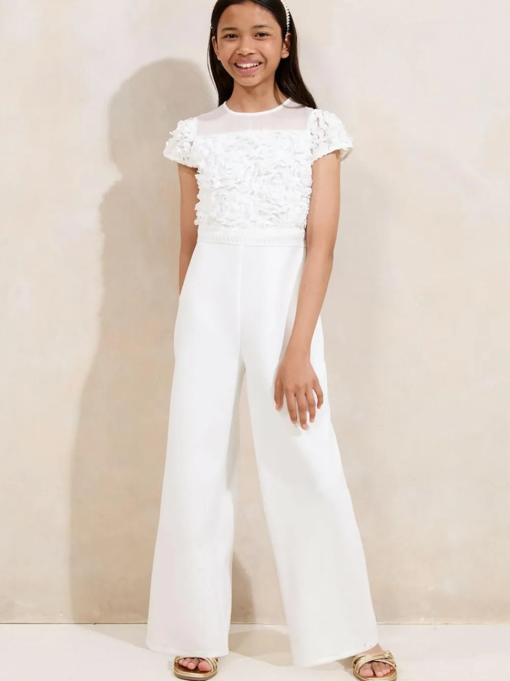 Lipsy White 3D Floral 2-in-1 Occasion Jumpsuit (5-16yrs)^ Occasionwear|Jumpsuits & Playsuits