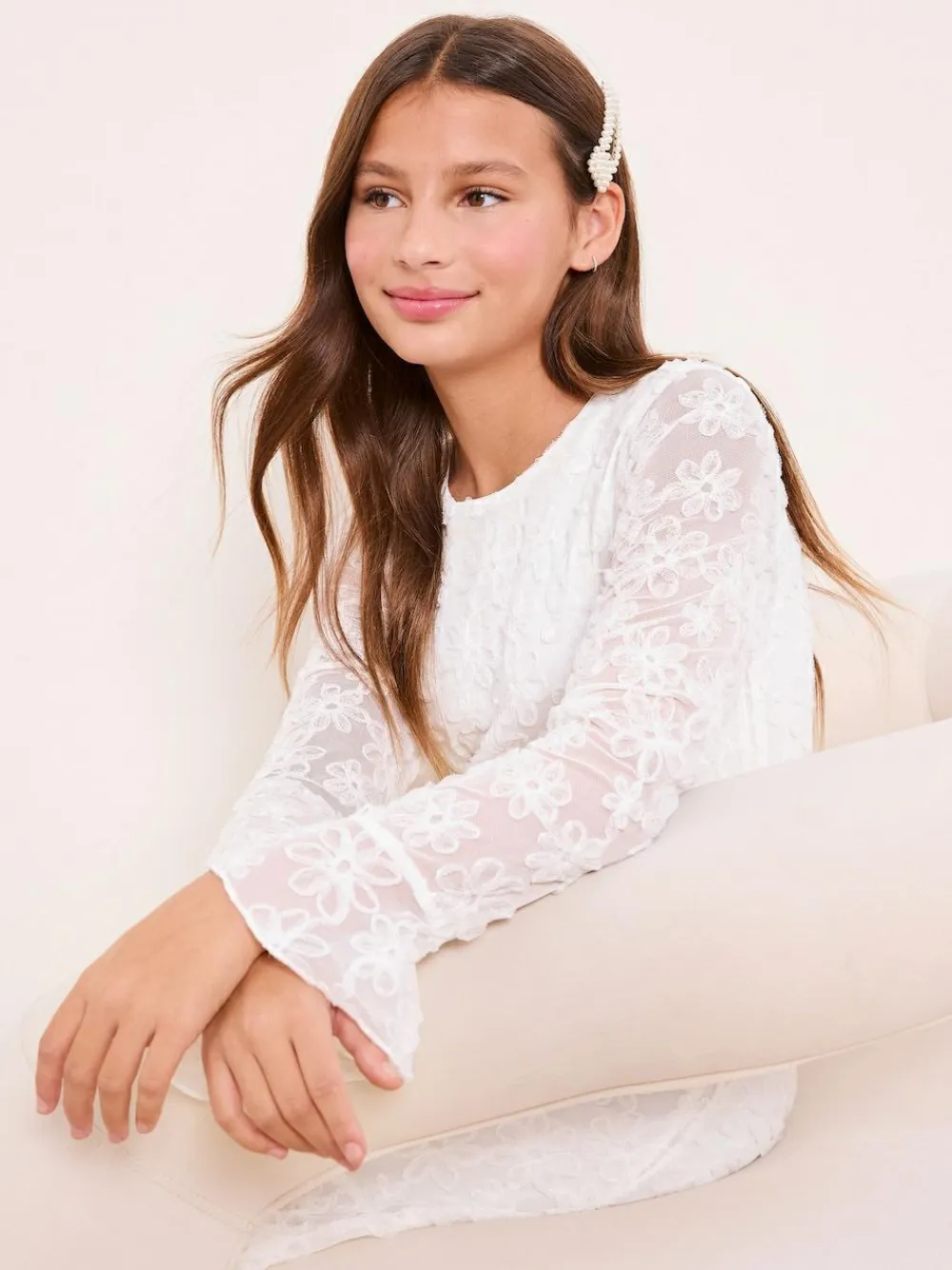 Lipsy White Teen Occasion Floral Lace Dress (10-16yrs)^ Dresses|Occasionwear
