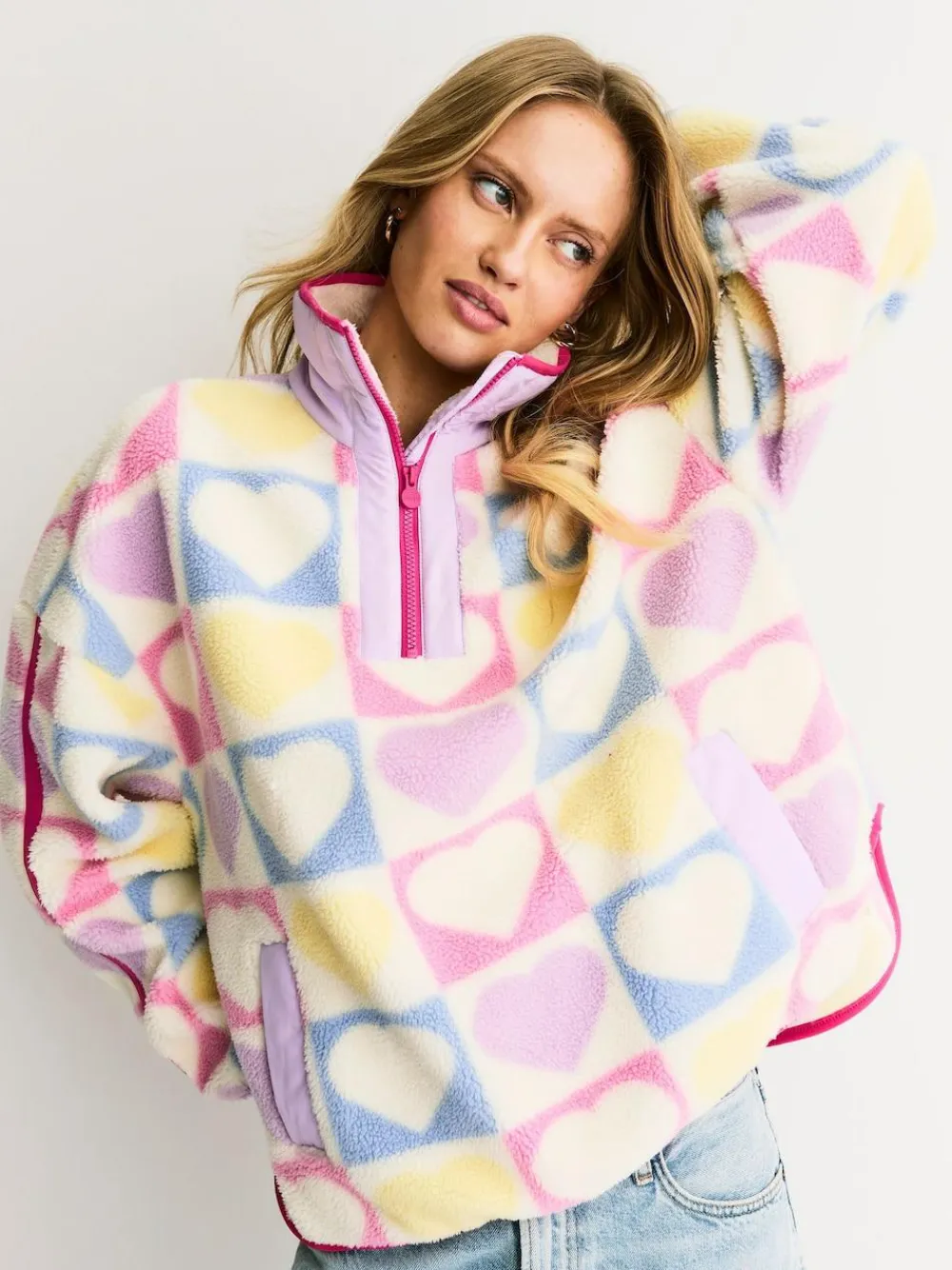 Little Bird by Jools Oliver Multi Heart Colourblock Borg Fleece^Women Hoodies & Sweatshirts|Coats & Jackets