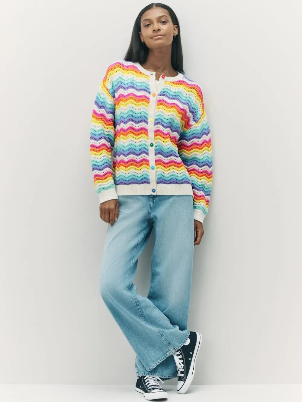 Hot Little Bird by Jools Oliver Multi Pastel Wavy Stripe Knitted Cardigan