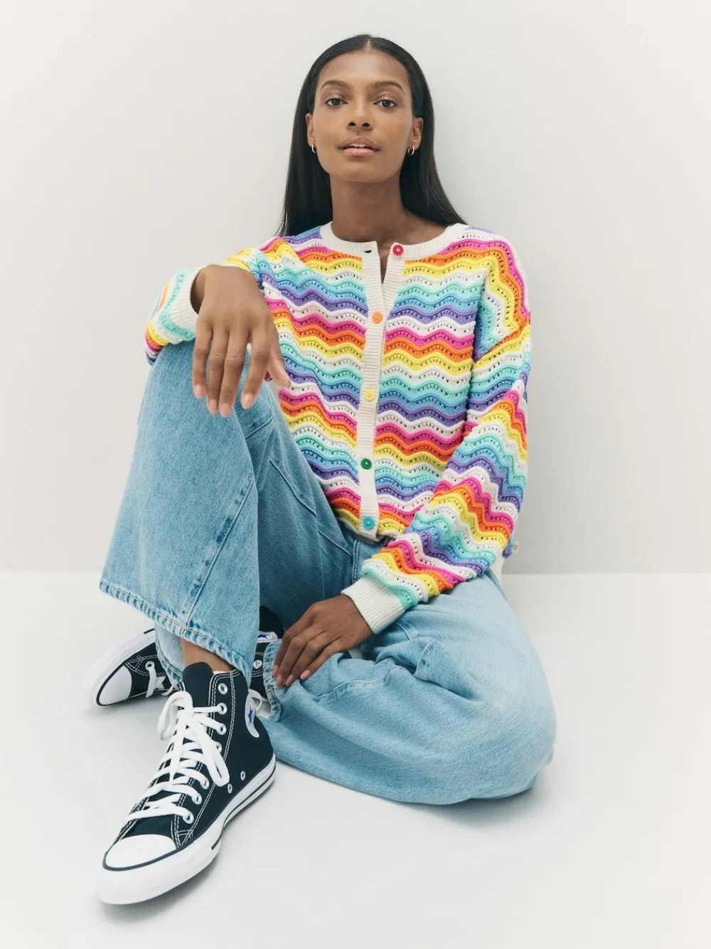 Hot Little Bird by Jools Oliver Multi Pastel Wavy Stripe Knitted Cardigan