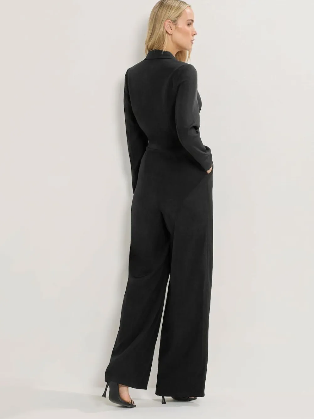 Clearance Long Tall Sally Black Long Sleeve Collar Jumpsuit