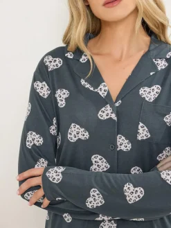 Clearance Long Tall Sally Grey Soft Touch Animal Heart Pyjamas Set