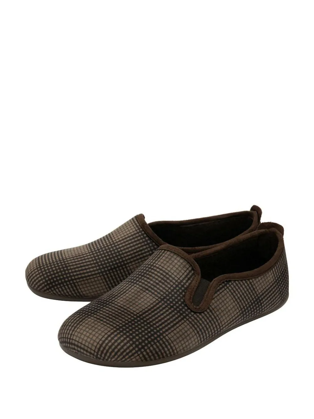 Clearance Lotus Brown Check-Print Full Slippers