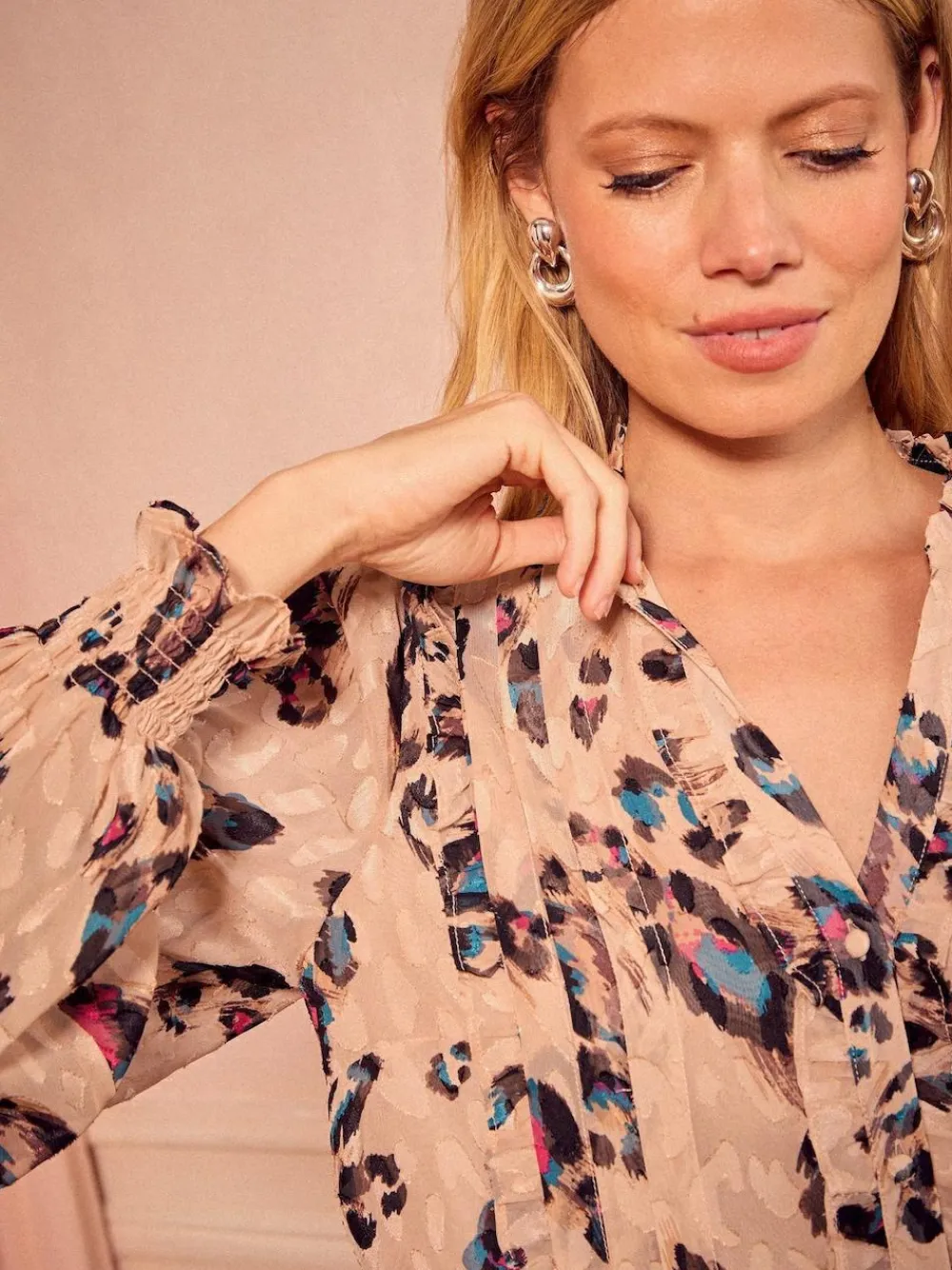 Love & Roses Beige Animal Notch Neck Long Sleeve Blouse^Women Tops & T-Shirts|Occasionwear