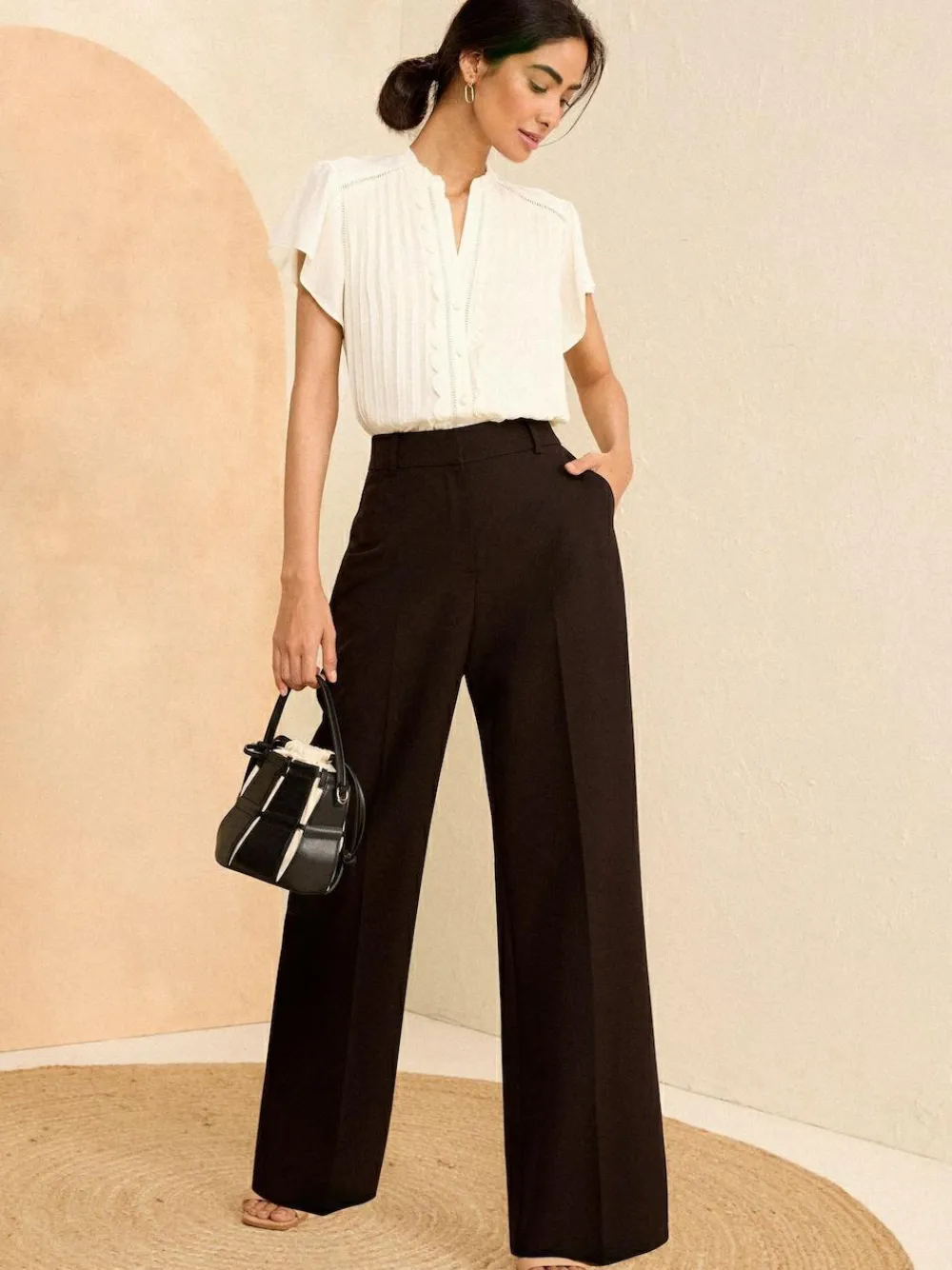 Sale Love & Roses Black Black Wide Leg Trousers