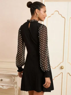 Love & Roses Frill Neck Chiffon Sleeve Knitted Mini Dress^Women Knitwear|Knitwear