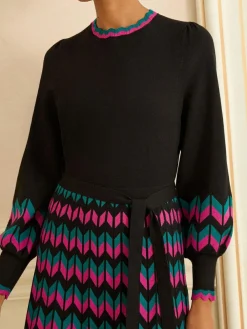 Love & Roses Black Multi Chevron Petite Scallop Knitted Midi Dress^Women Midi Dresses