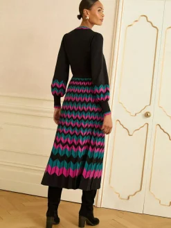 Love & Roses Black Multi Chevron Petite Scallop Knitted Midi Dress^Women Midi Dresses