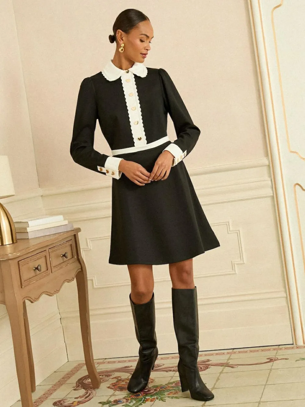 Love & Roses Long Sleeve Contrast Collar Mini Dress^Women Occasion Dresses|Occasionwear