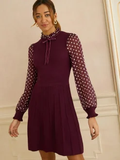 Love & Roses Frill Neck Chiffon Sleeve Knitted Mini Dress^Women Knitwear|Knitwear