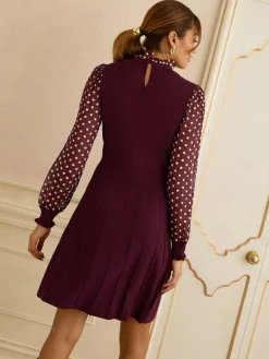 Love & Roses Frill Neck Chiffon Sleeve Knitted Mini Dress^Women Knitwear|Knitwear