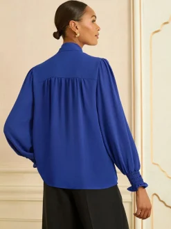 Best Love & Roses Long Sleeve Pussybow Blouse Cobalt Blue