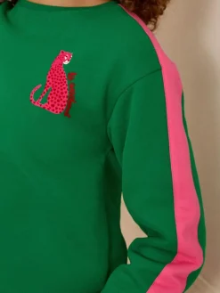 Love & Roses Green Leopard with Pink Stripe Crew Neck Jersey Sweatshirt^Women Nightwear|Hoodies & Sweatshirts
