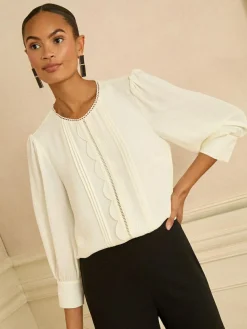 Love & Roses 3/4 Sleeve Scallop Detail Blouse^Women Tops & T-Shirts|Blouses & Shirts