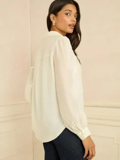 Love & Roses Petite Long Sleeve Button Through Lace Trim Shirt^Women Blouses & Shirts