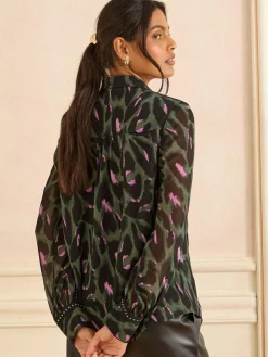 Sale Love & Roses Petite Button Through Long Sleeve Shirt Khaki Green