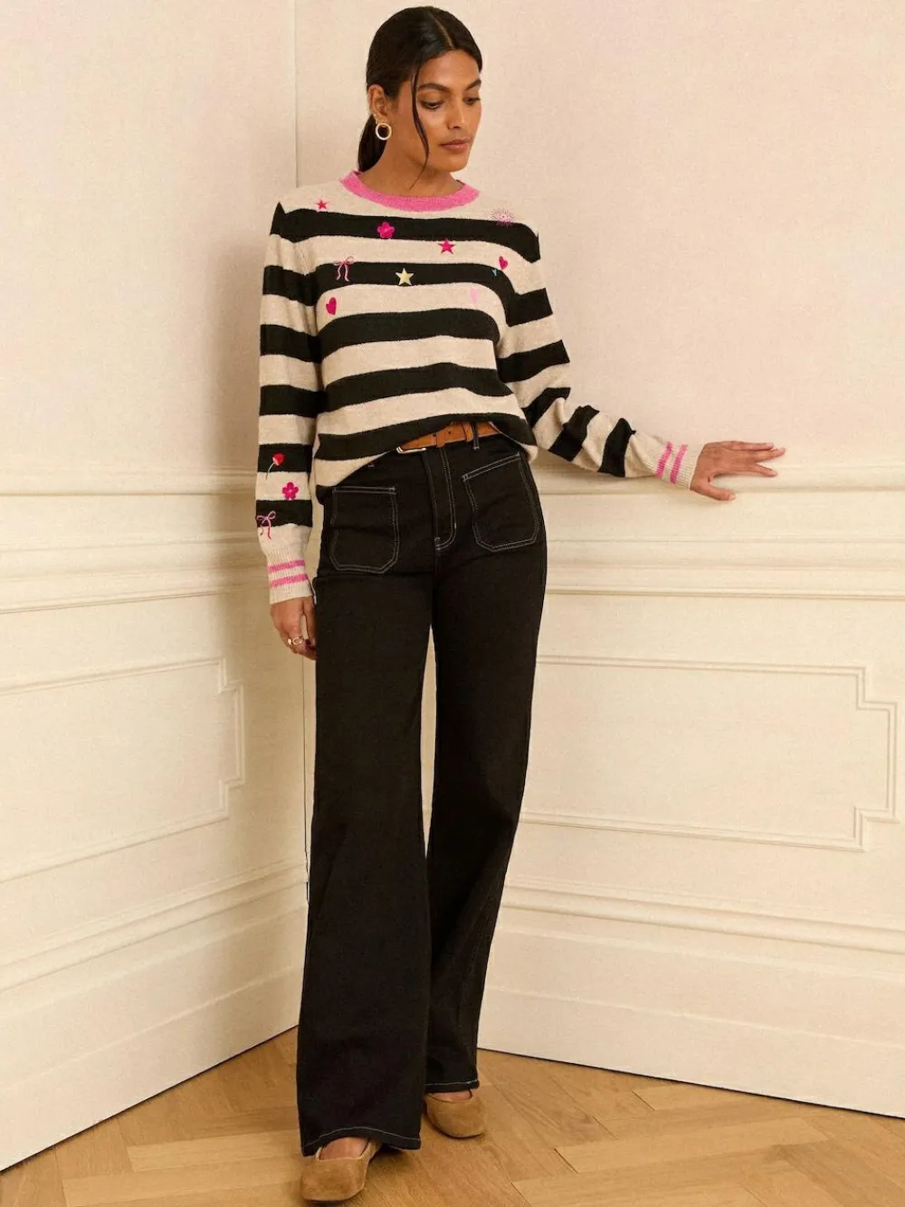 Love & Roses Stripe Embroidered Jumper^Women Knitwear|Knitwear