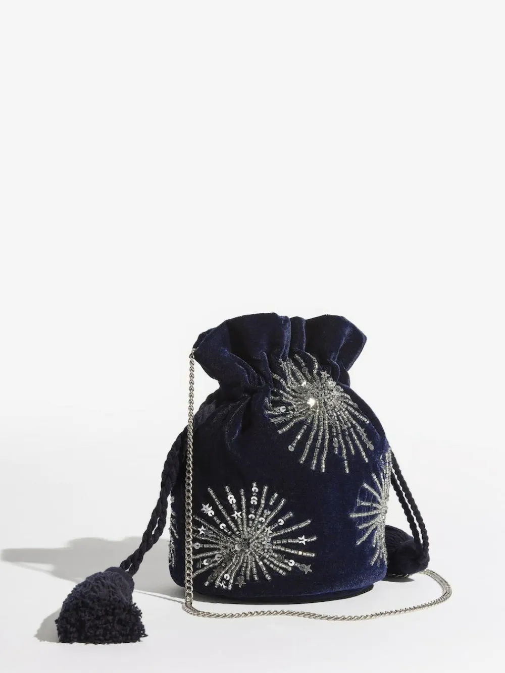 Sale Love & Roses Velvet Sequin Embellished Pouch Bag Navy