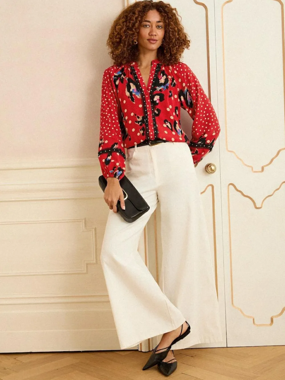 Love & Roses Red Animal Notch Neck Long Sleeve Blouse^Women Blouses & Shirts