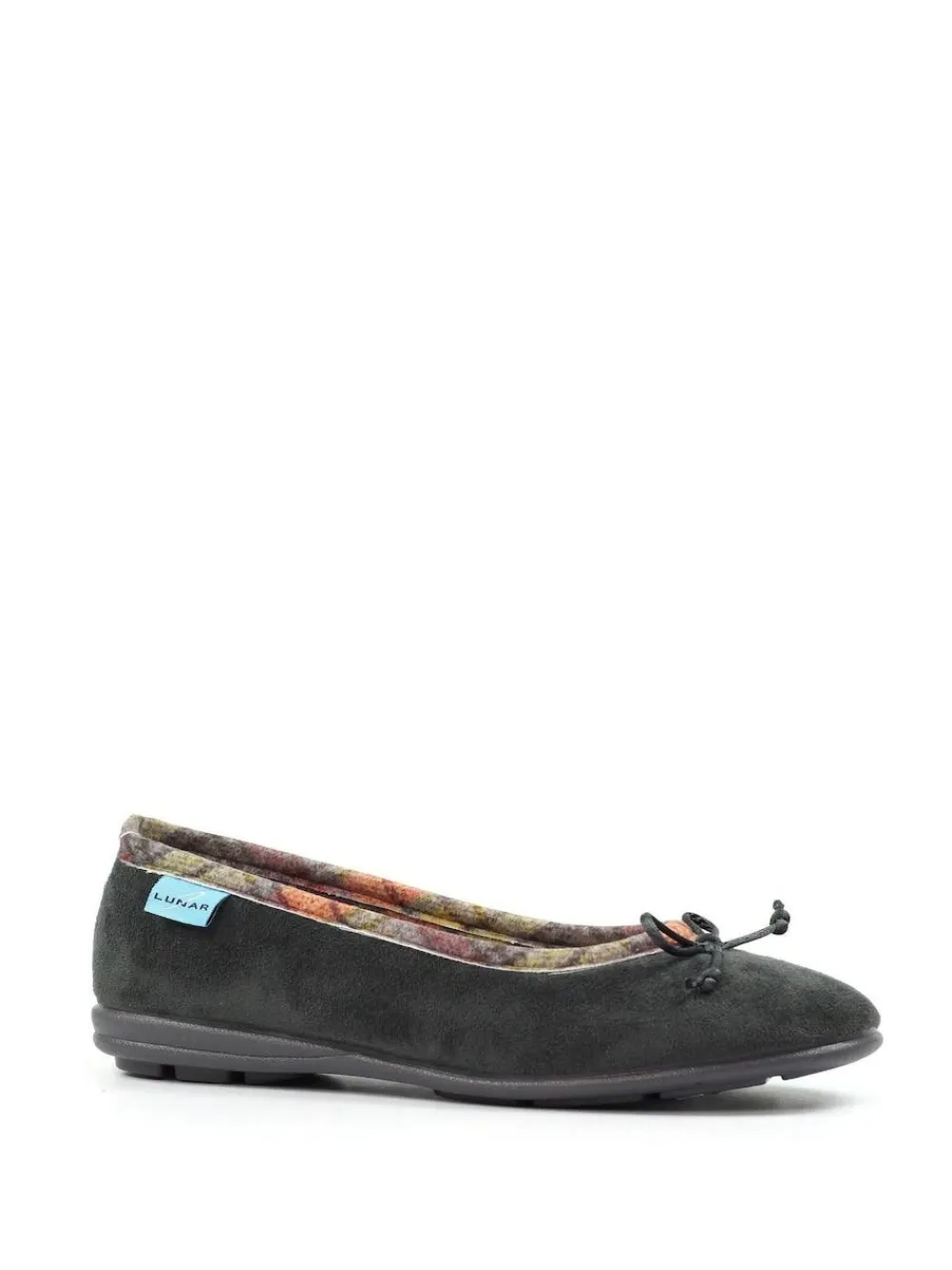 Clearance Lunar Grey Bow Tartan Trim Pump Slippers