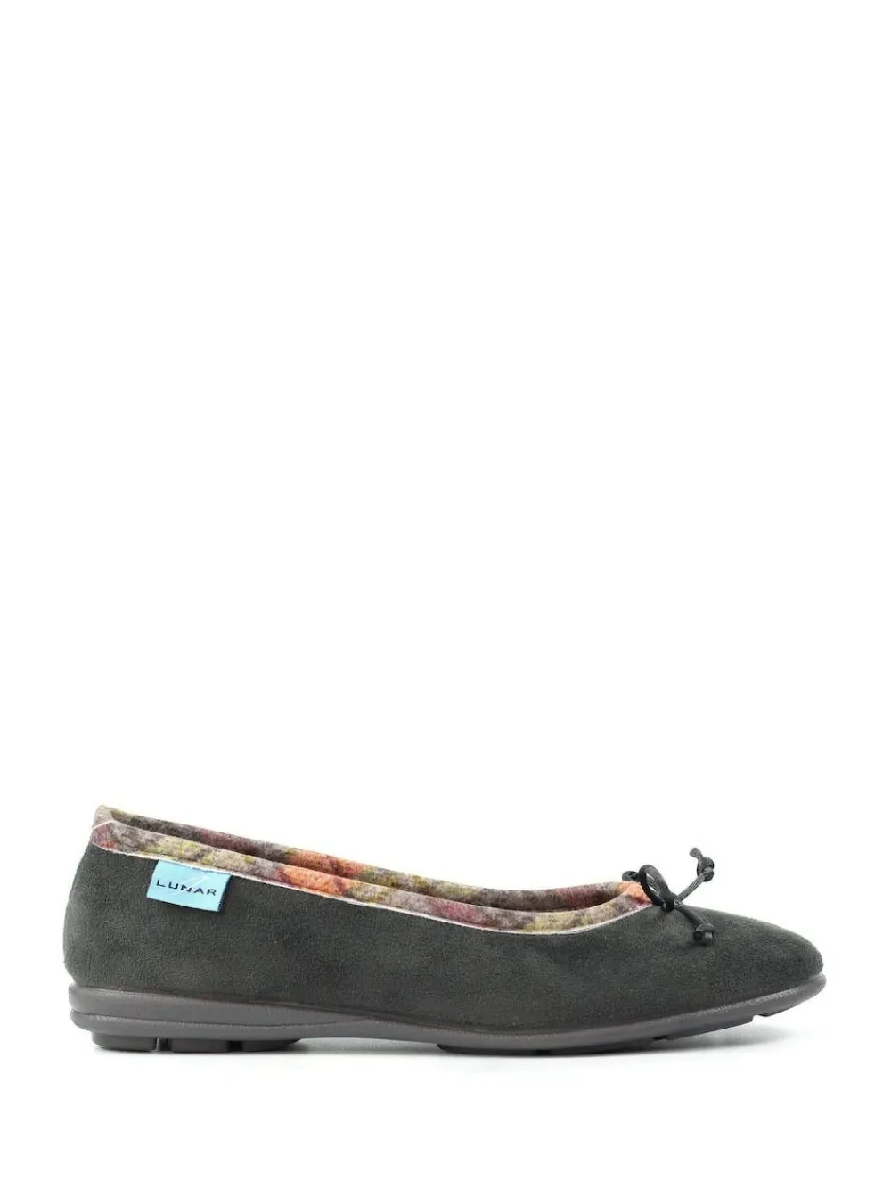 Clearance Lunar Grey Bow Tartan Trim Pump Slippers